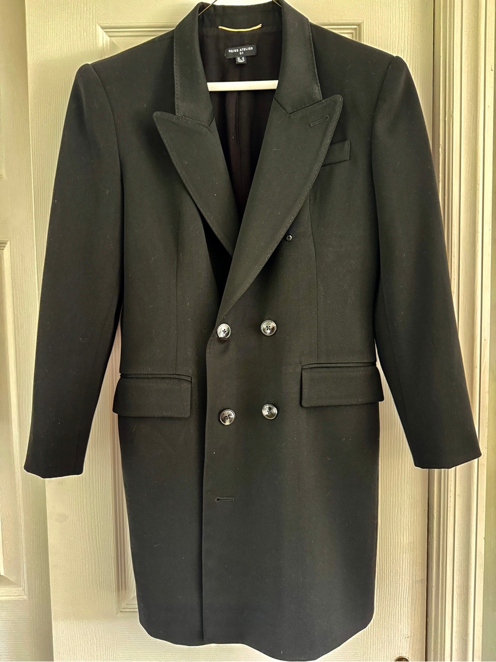 Reiss Atelier Black Double-Breasted Wool-Blend Blazer Coat
